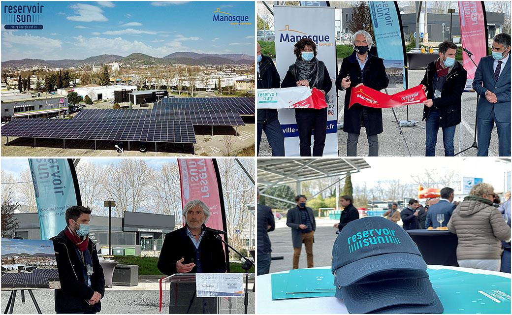 Ombrières photovoltaïques installées au parking Près-Combaux à Manosque.